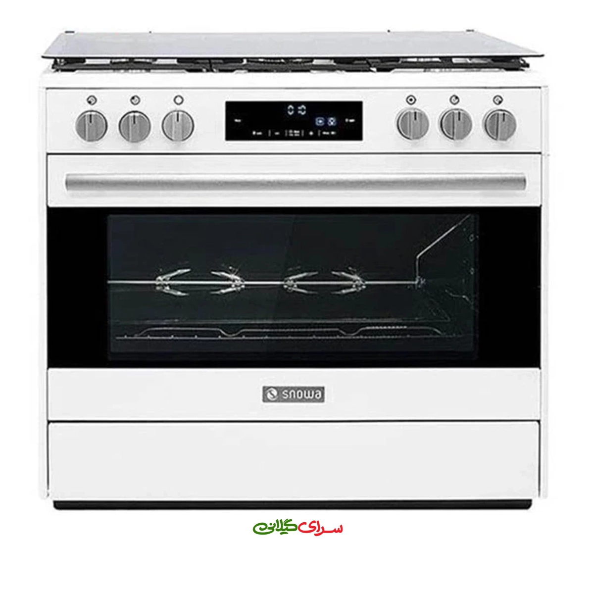 اجاق گاز 5 شعله فر دار سفید صفحه استیل اسنوا مدل SGC5-6212
