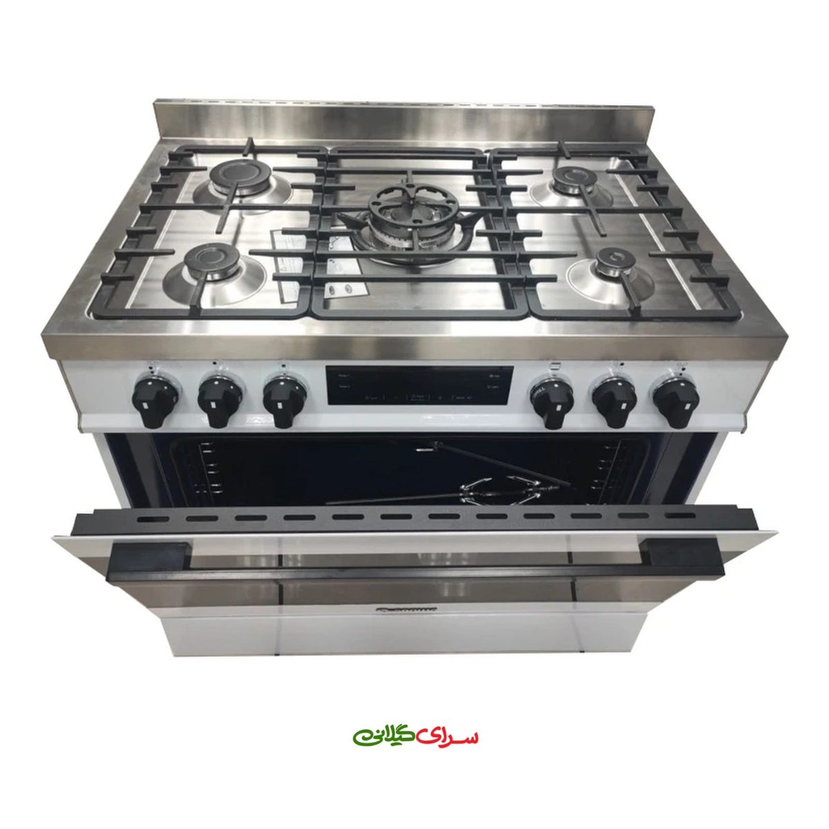 اجاق گاز 5 شعله فر دار سفید صفحه استیل اسنوا مدل SGC5-6212