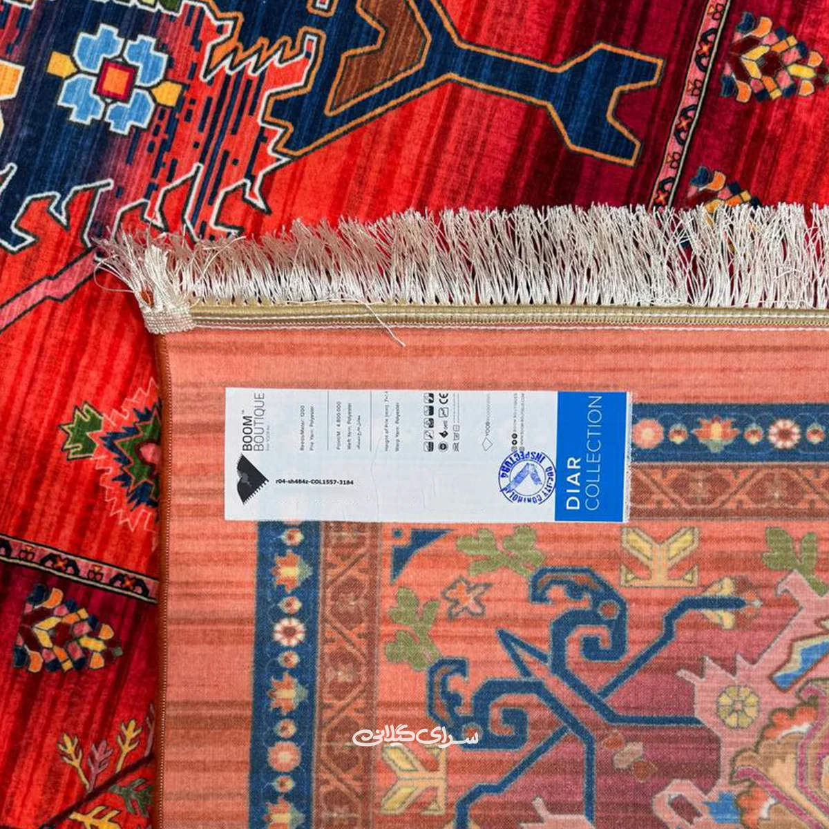 فرش ماشینی قرمز لاکی ابریشم بوم 1200 شانه تراکم 3600 کد 100100