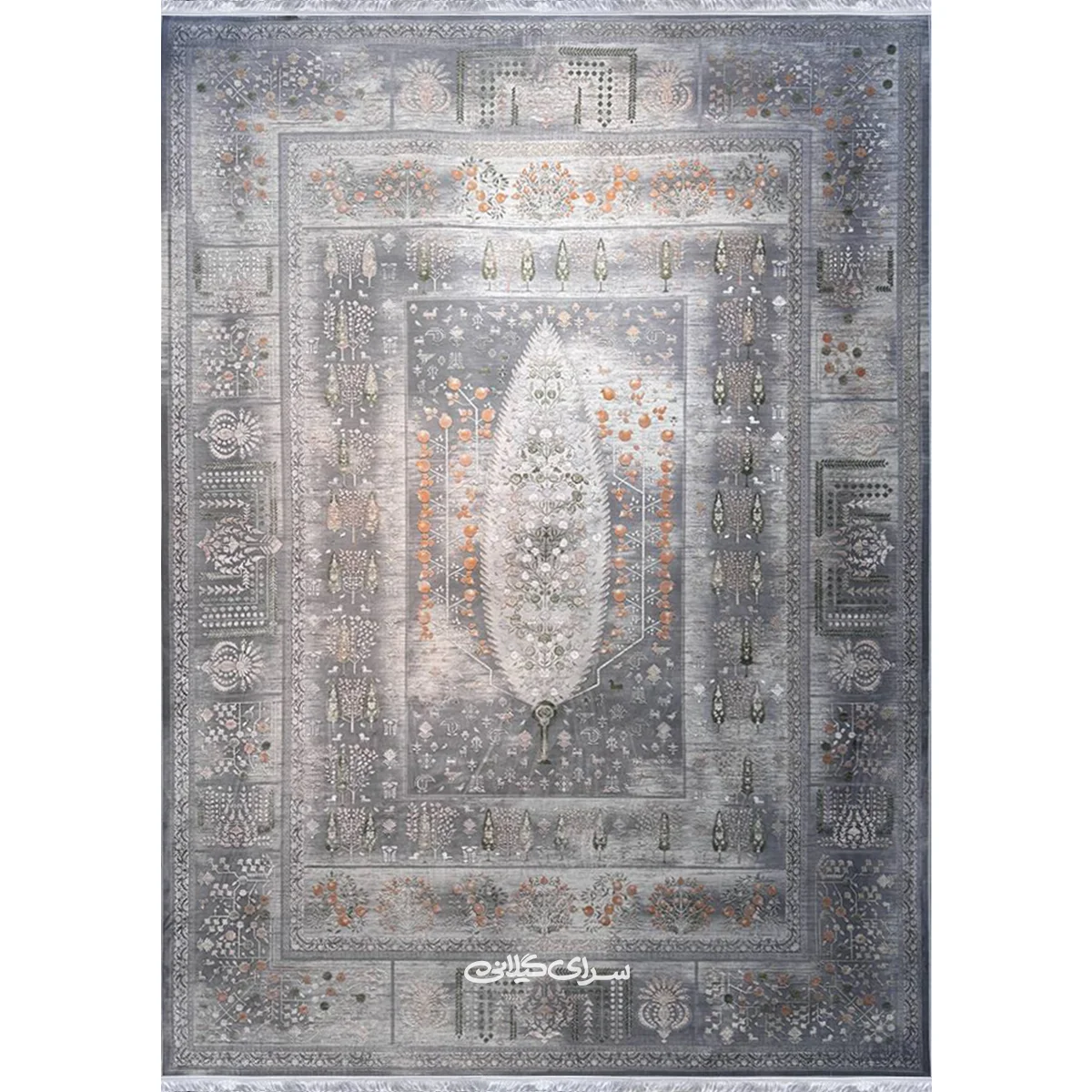 فرش ماشینی درخت زندگی سبز اندیشه 1500 شانه تراکم 4500 کد 100106