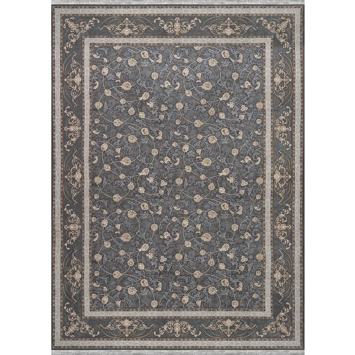 فرش ماشینی خاطره رنگ تیتانیومی اندیشه 1500 شانه تراکم 4500 کد 100109