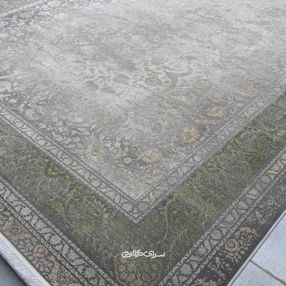فرش ماشینی مهیار سبز گل برجسته اندیشه 1500 شانه تراکم 4500 کد 100111