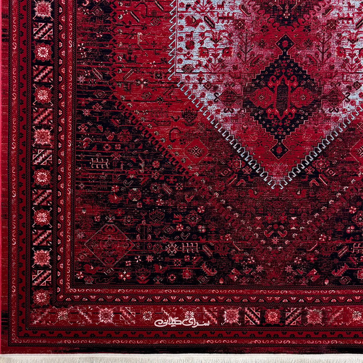 فرش ماشینی فرح قرمز لاکی ارمانی 1200 شانه تراکم 3600 کد 100136