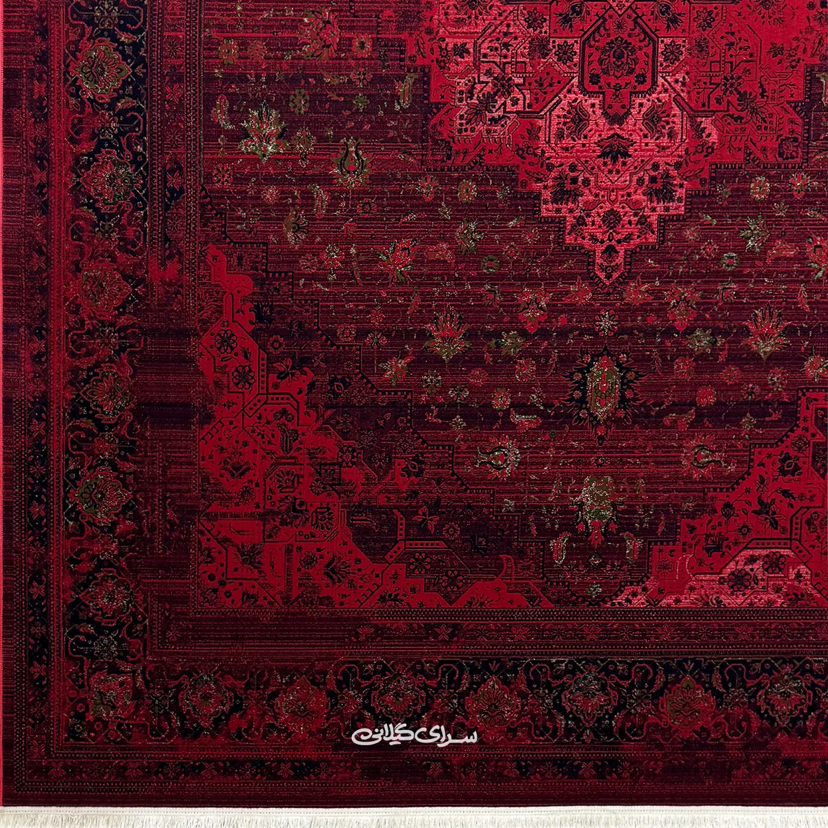 فرش ماشینی فرح قرمز لاکی ارمانی 1200 شانه تراکم 3600 کد 100138