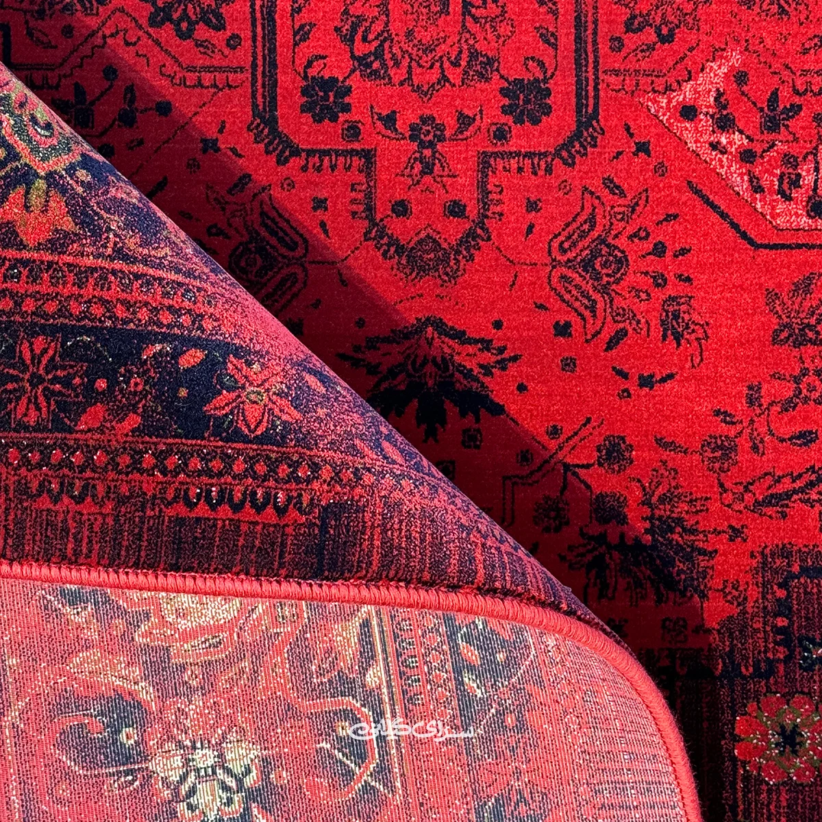 فرش ماشینی فرح قرمز لاکی ارمانی 1200 شانه تراکم 3600 کد 100138