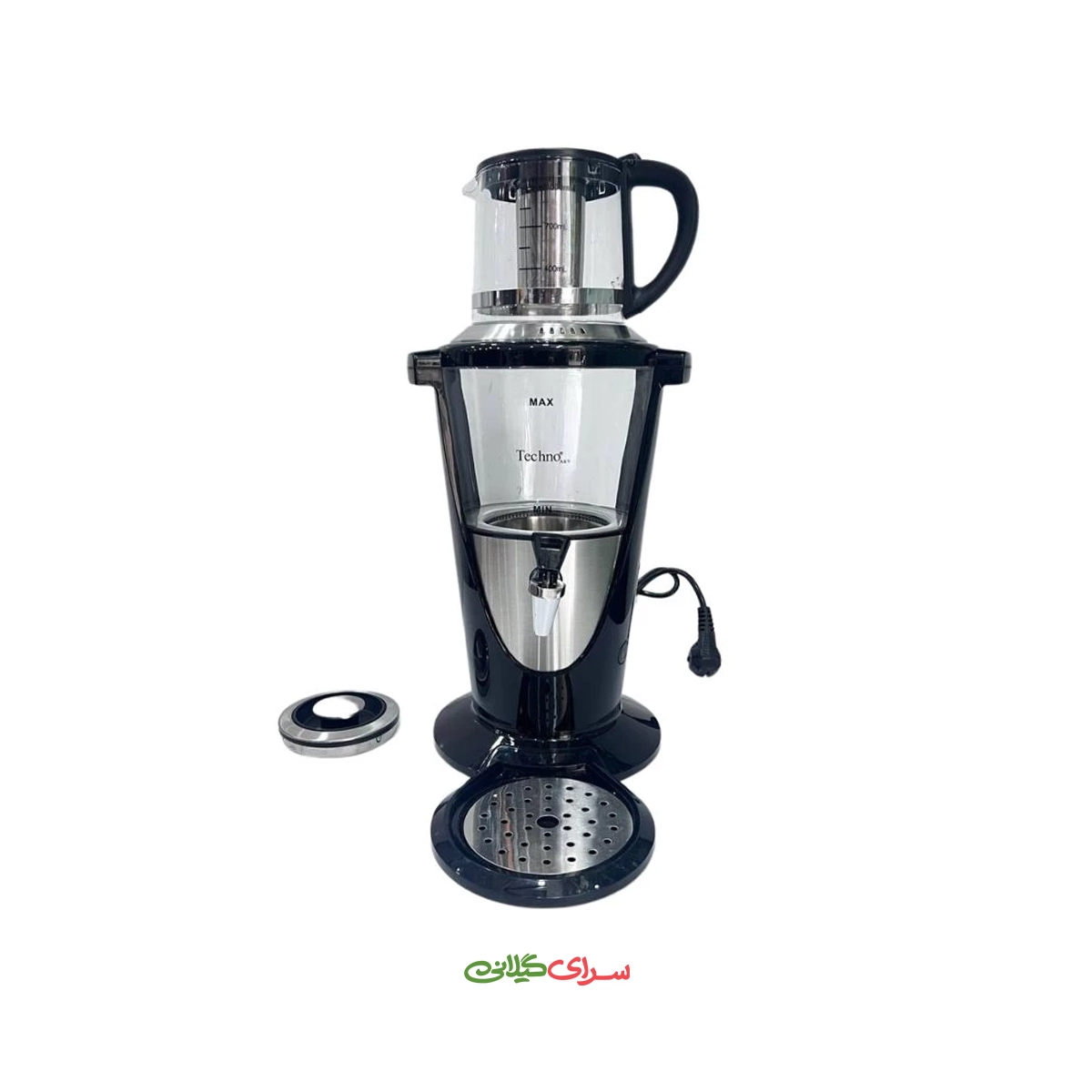 چای ساز رو همی 3 لیتری سماوری پیرکس مشکی تکنو مدل Te‑918