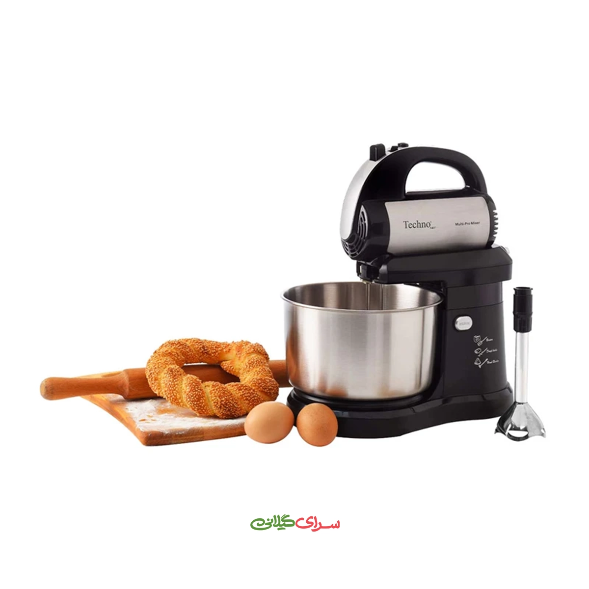 همزن برقی کاسه‌ دار 3.5 لیتری 3 سرعته مشکی استیل تکنو مدل Te‑706