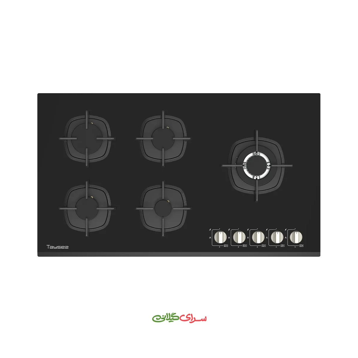 اجاق گاز 5 شعله صفحه ای شیشه ای ولوم دار مشکی تایسز مدل HG-1922