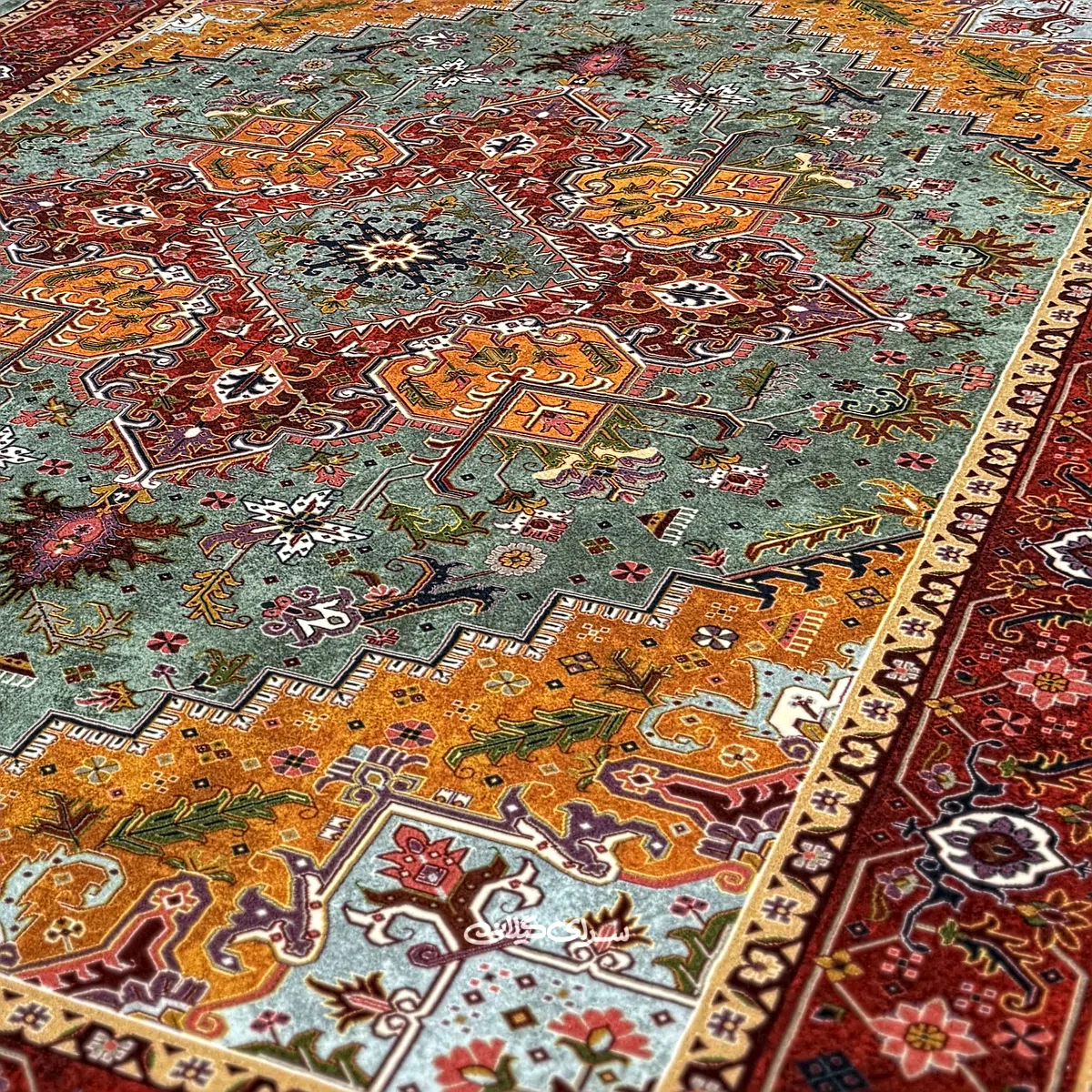 فرش ماشینی هریس سبز بهراد کارپت 1240 شانه تراکم 80 رج دستباف کد 100190
