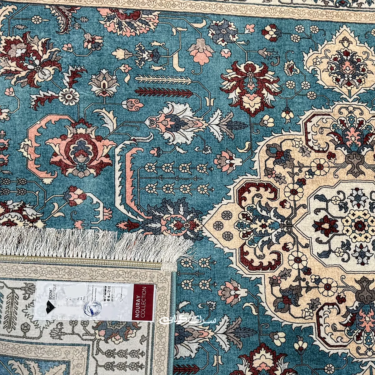 فرش ماشینی ابریشم بوم تمام رنگ 1200 شانه تراکم 3600 کد 100207