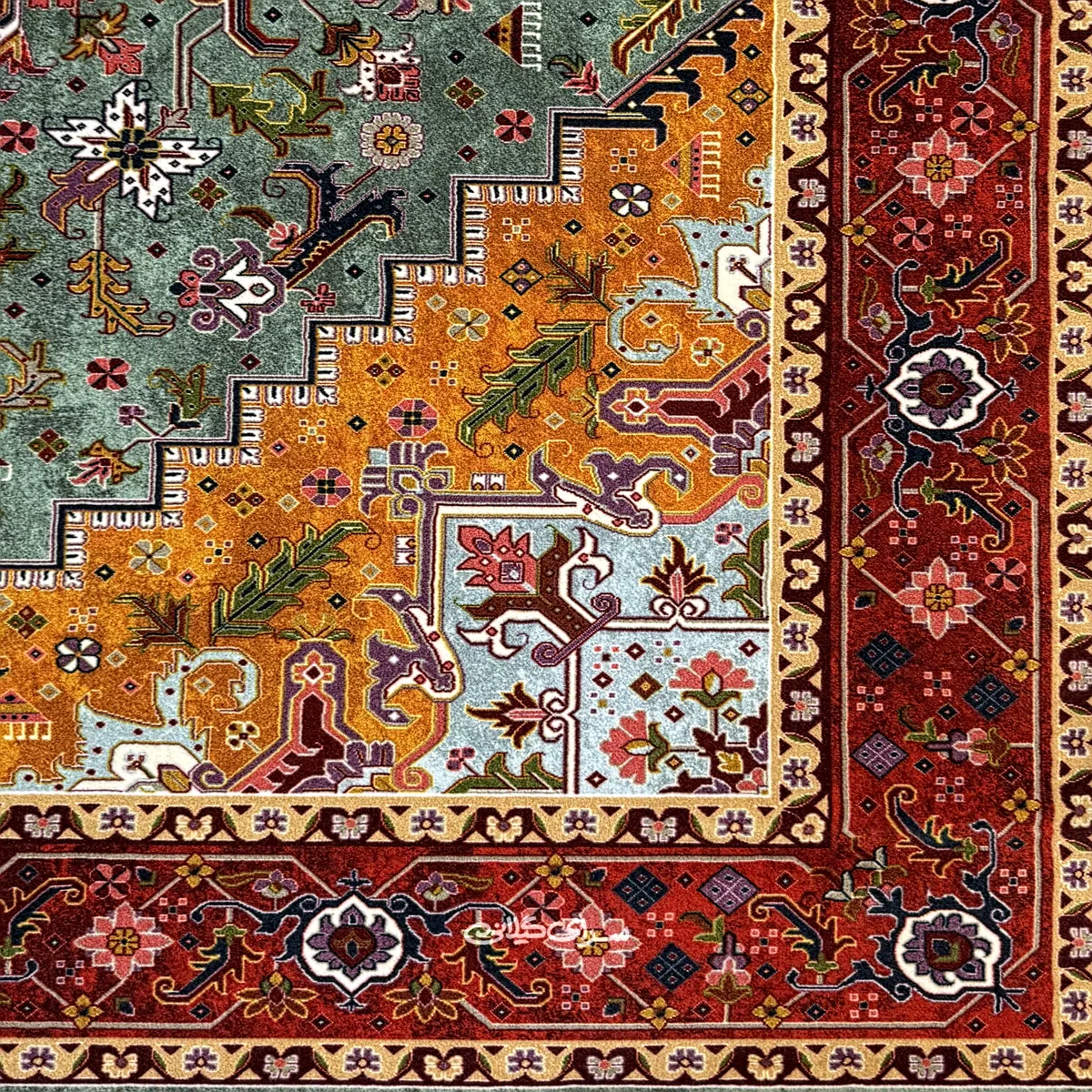 فرش ماشینی هریس سبز بهراد کارپت 1240 شانه تراکم 80 رج دستباف کد 100190