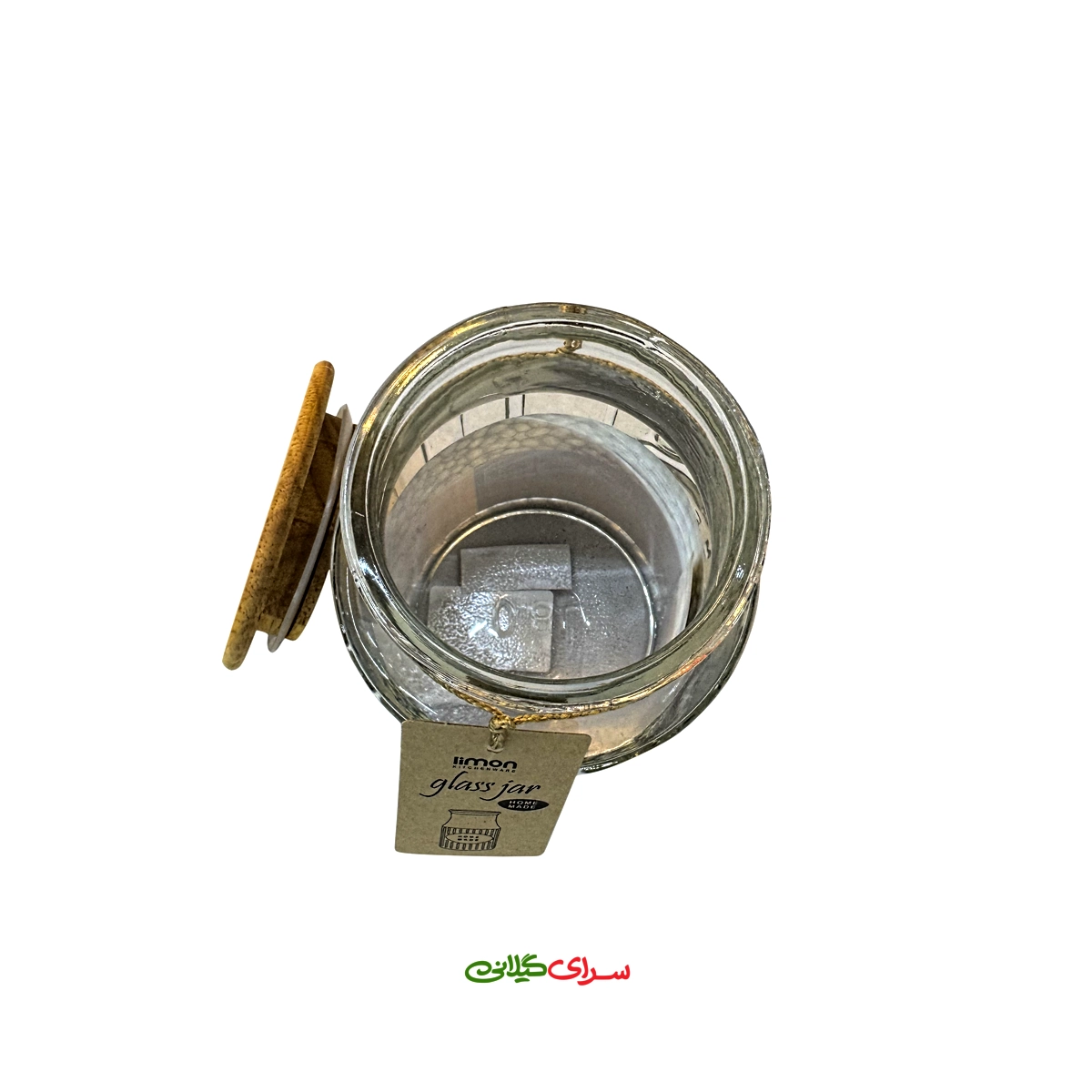بانکه شیشه ای 0.8 لیتری درب چوبی کد 204505