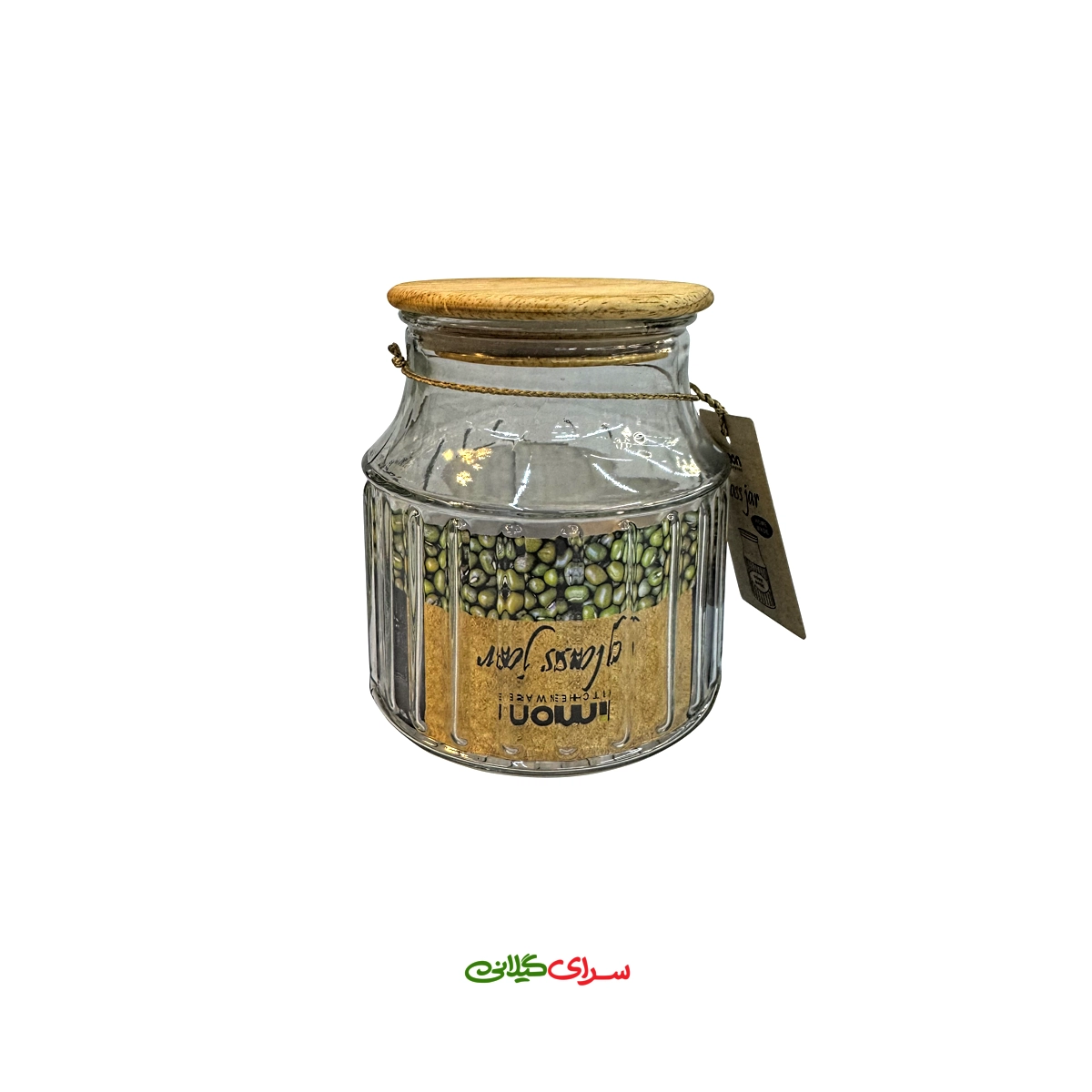 بانکه شیشه ای 0.8 لیتری درب چوبی کد 204505