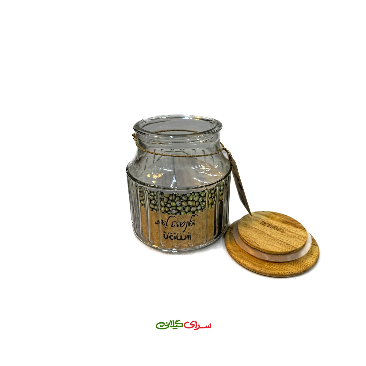 بانکه شیشه ای 0.8 لیتری درب چوبی کد 204505