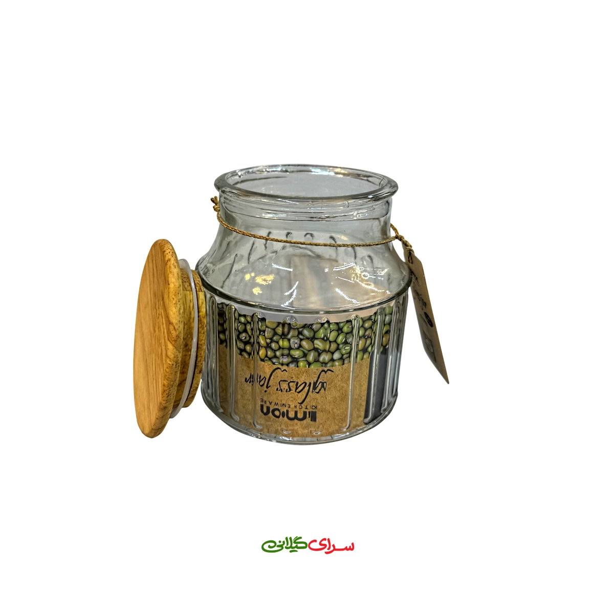 بانکه شیشه ای 0.8 لیتری درب چوبی کد 204505
