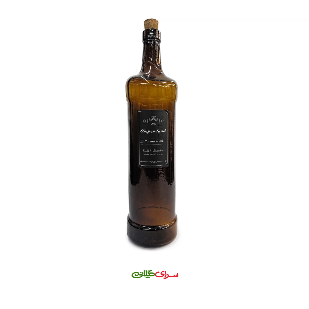 بطری شیشه ای 1 لیتری درب چوب پنبه قهوه ای روما کد 206366