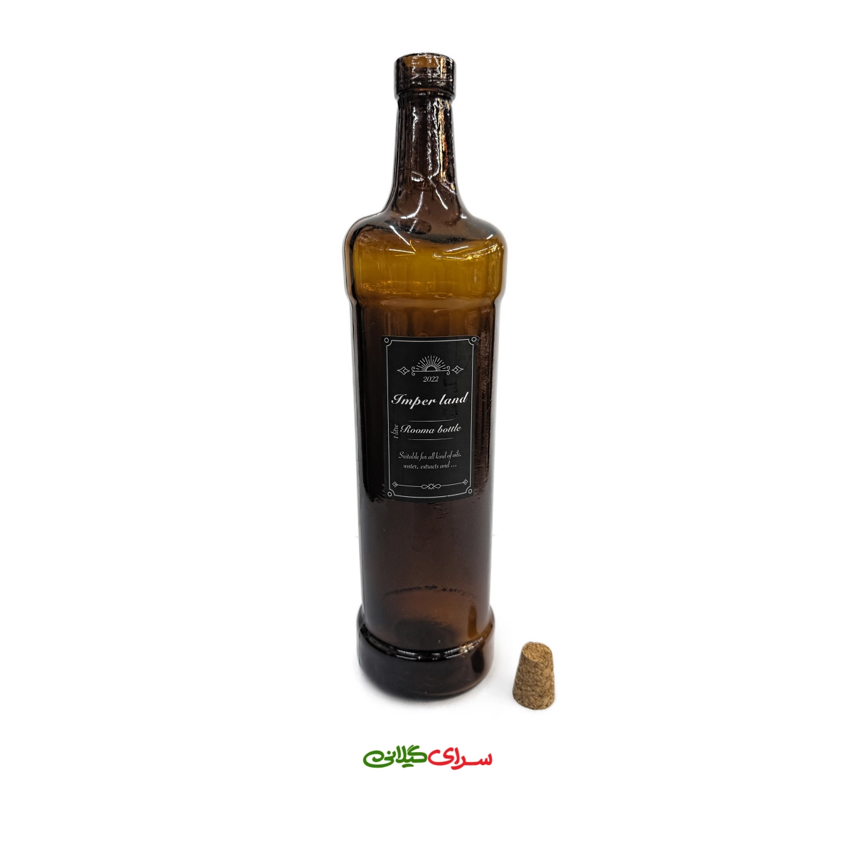 بطری شیشه ای 1 لیتری درب چوب پنبه قهوه ای روما کد 206366