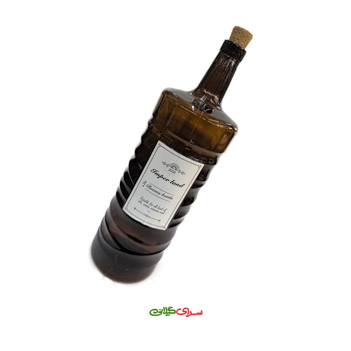 بطری شیشه ای 4 لیتری قهوه ای درب چوب پنبه روما کد 206839