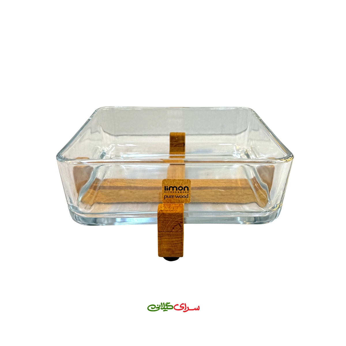 ظرف سرو مربع شیشه ای پایه چوبی لیمون کد 207933
