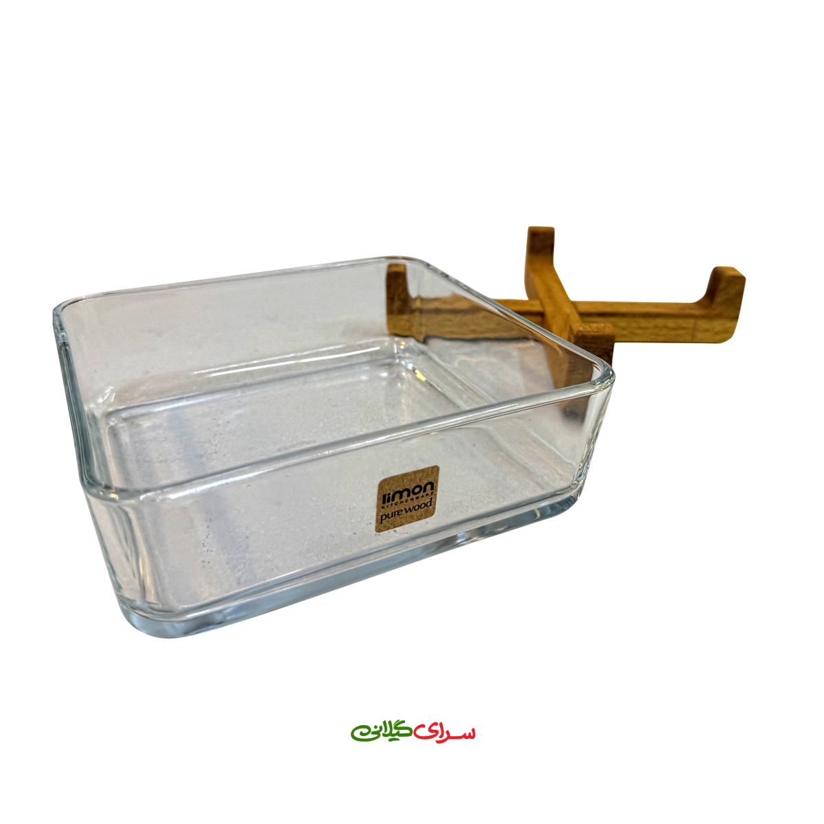 ظرف سرو مربع شیشه ای پایه چوبی لیمون کد 207933