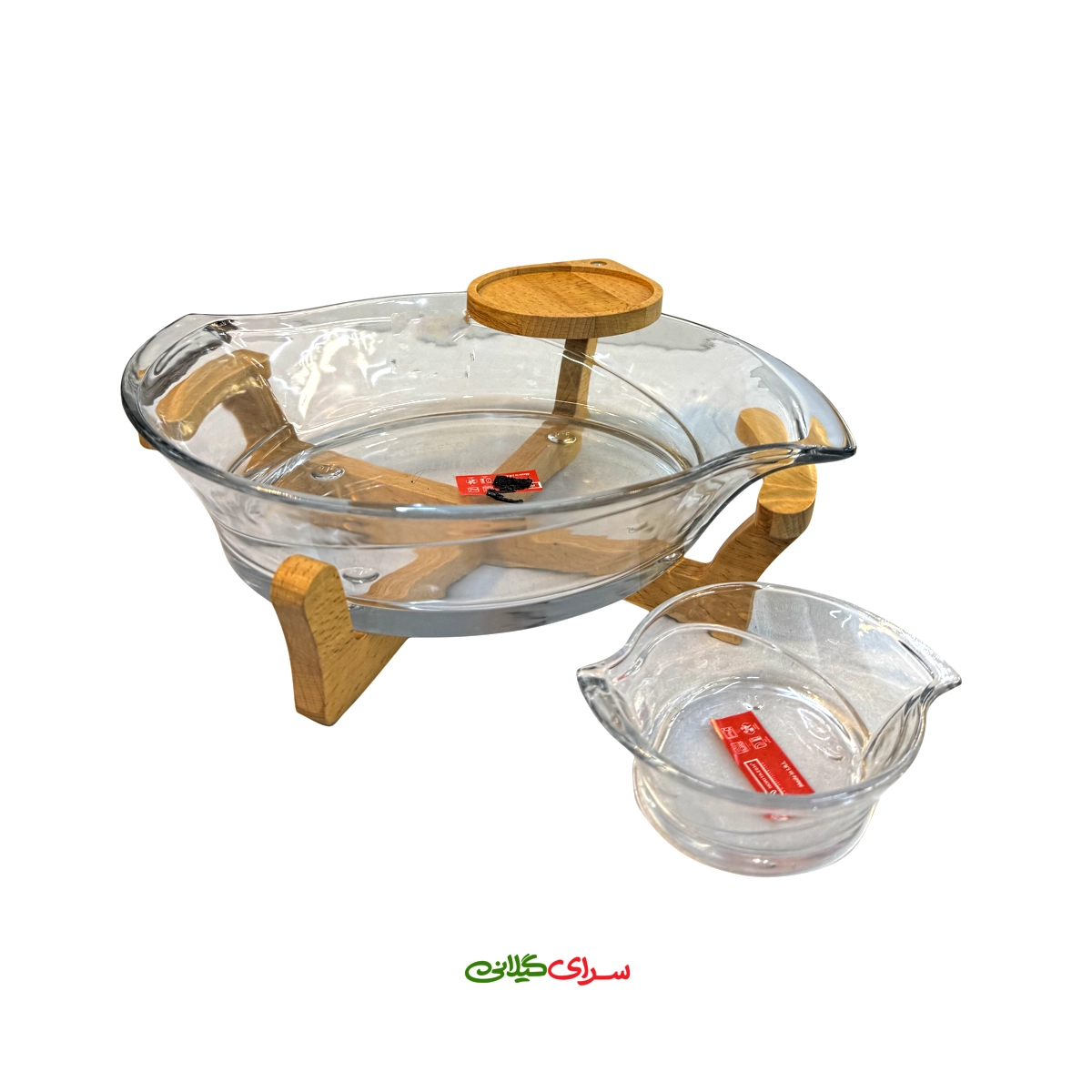 کاسه سالاد خوری شیشه ای پایه چوبی کد 310473