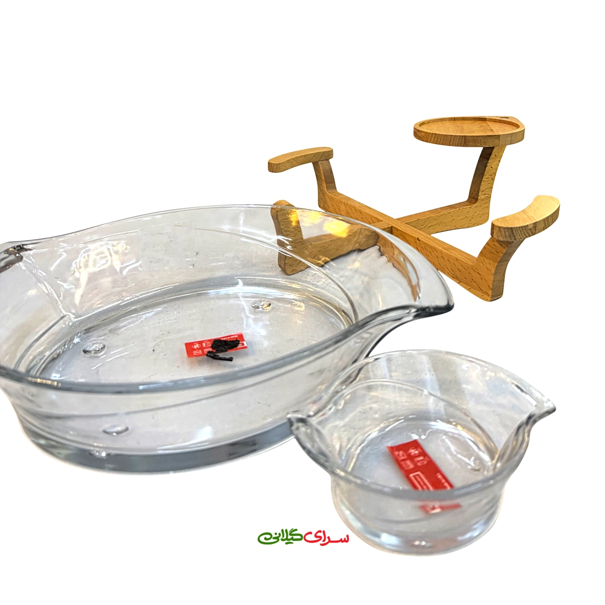 کاسه سالاد خوری شیشه ای پایه چوبی کد 310473