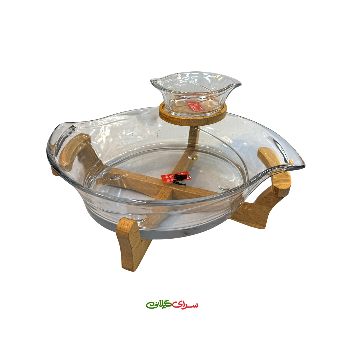 کاسه سالاد خوری شیشه ای پایه چوبی کد 310473
