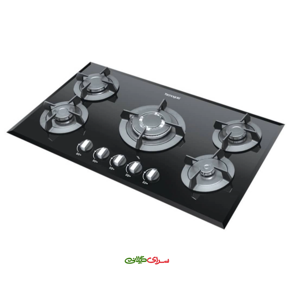 اجاق گاز 5 شعله صفحه ای شیشه ای مشکی ولوم دار تاکنوگلد مدل G113