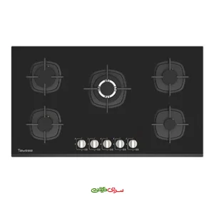 اجاق گاز 5 شعله صفحه ای شیشه ای ولوم دار مشکی تایسز مدل TBS5-1921