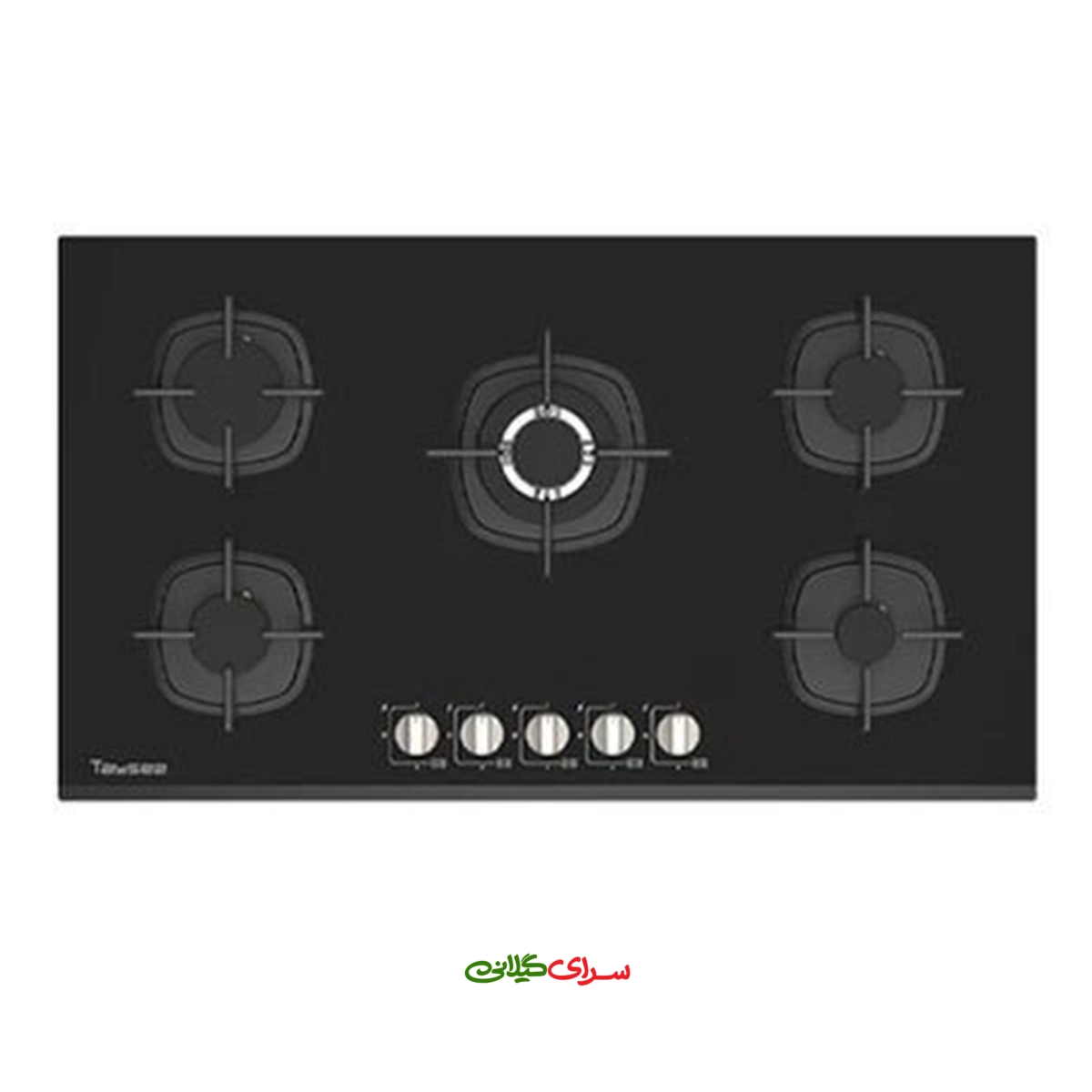اجاق گاز 5 شعله صفحه ای شیشه ای ولوم دار مشکی تایسز مدل TBS5-1921