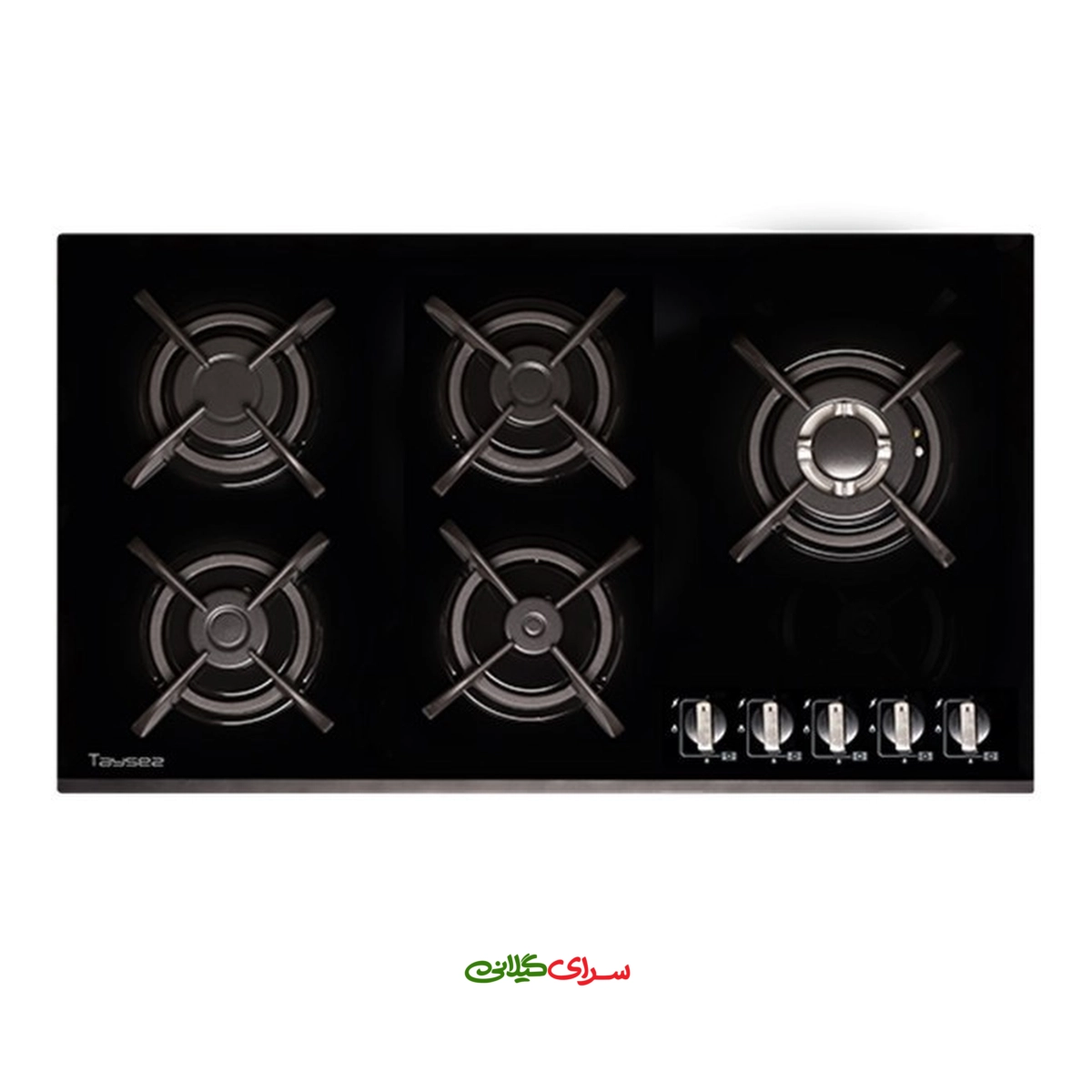 اجاق گاز 5 شعله صفحه ای شیشه ای مشکی تایسز مدل TBG5-1902