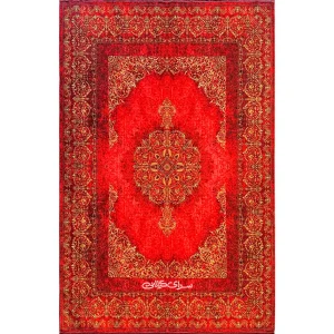 فرش ماشینی محتشم قرمز کلاریس ورساچه 1200 شانه تراکم 3600 کد 100236