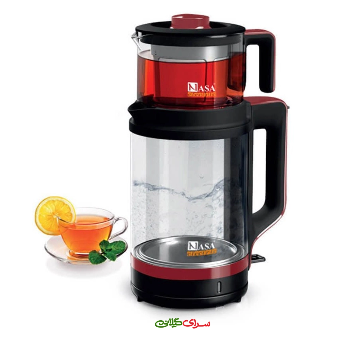 چای ساز رو همی 2.5 لیتری پیرکس قرمز مشکی ناسا مدل NS-523