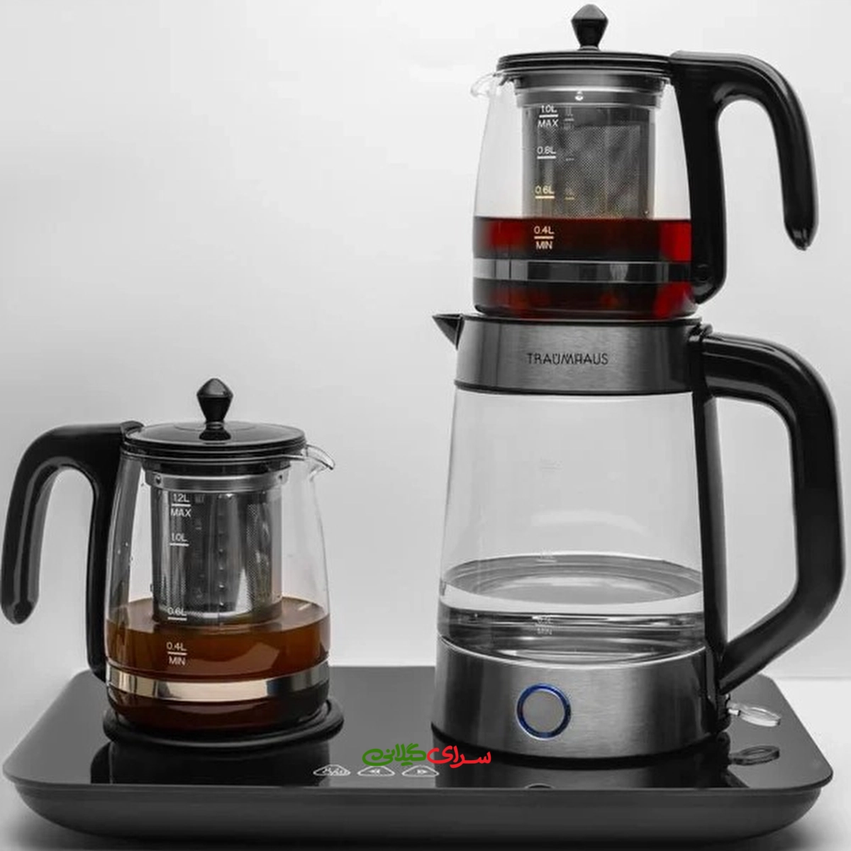 چای ساز رو همی 1.7 لیتری پیرکس مشکی ترام هاوس مدل TT-185