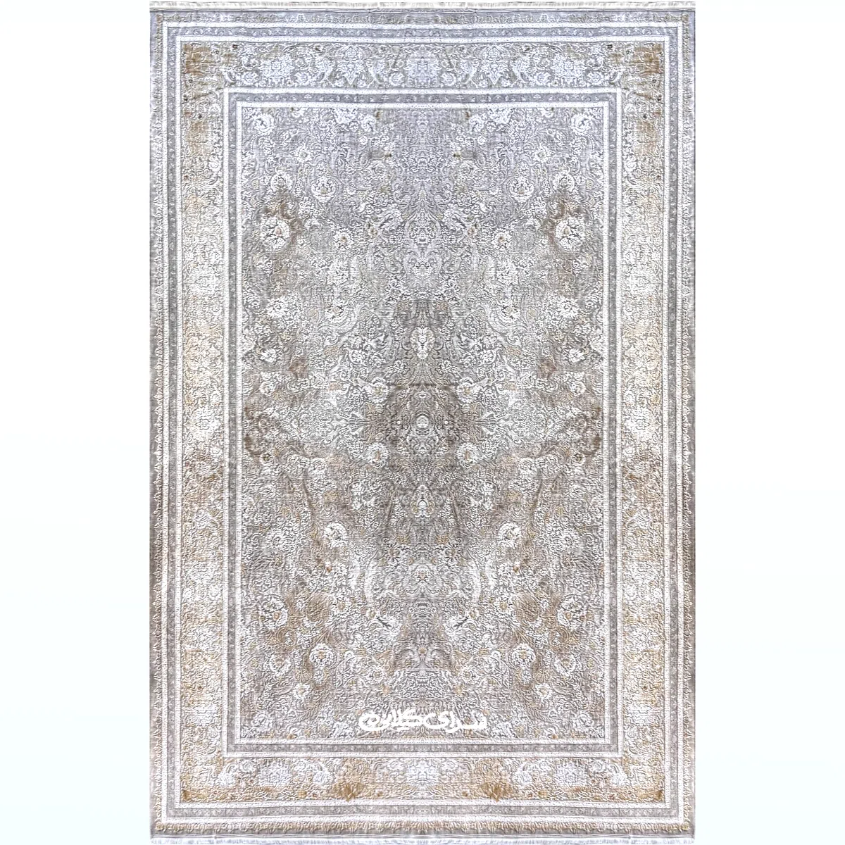 فرش ماشینی ماه نگار کلکسیون ساندرا زرین سیلک 1200 شانه تراکم 3600 کد 100284