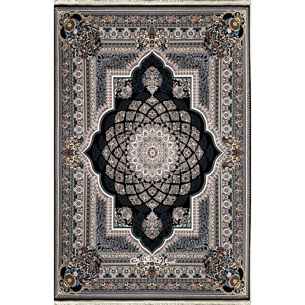 فرش ماشینی رز سرمه ای وین بزرگمهر 700 شانه تراکم 2550 کد 100370