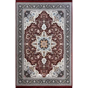 فرش ماشینی هریس زمینه لاکی ایلیا نگین 700 شانه تراکم 2550 کد 100272
