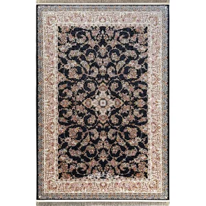 فرش ماشینی افشان سرمه ای نگین ابریشم کویر 1200 شانه تراکم 3600 کد 100291