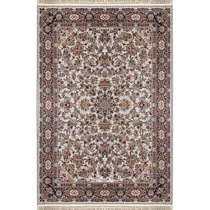 فرش ماشینی پاییز نقره ای نگین ابریشم کویر 1200 شانه تراکم 3600 کد 100293