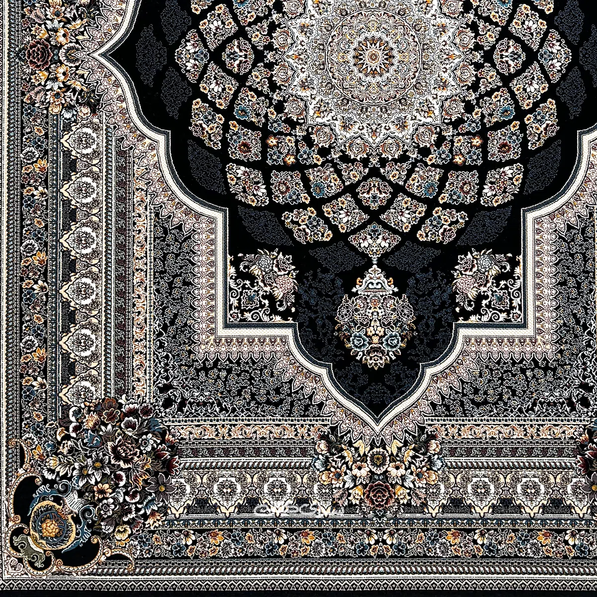 فرش ماشینی رز سرمه ای وین بزرگمهر 700 شانه تراکم 2550 کد 100370