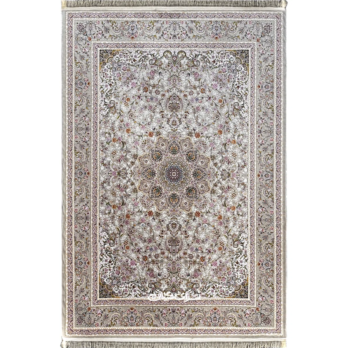 فرش ماشینی گل مهر نقره ای 1200 شانه تراکم 3600 کد 100251