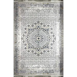 فرش ماشینی مدرن روما طرح سرمه ای کرم قصر 400 شانه تراکم 1600 کد 100360