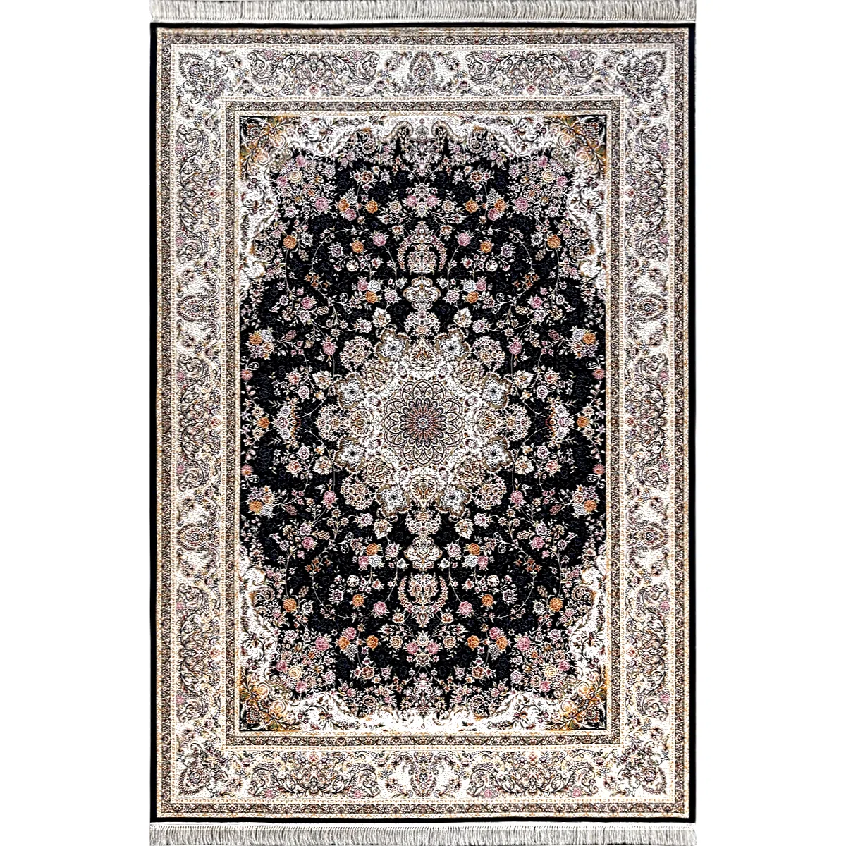 فرش ماشینی طرح سلطان سرمه ای مهر ماه 1200 شانه تراکم 3600 کد 100288
