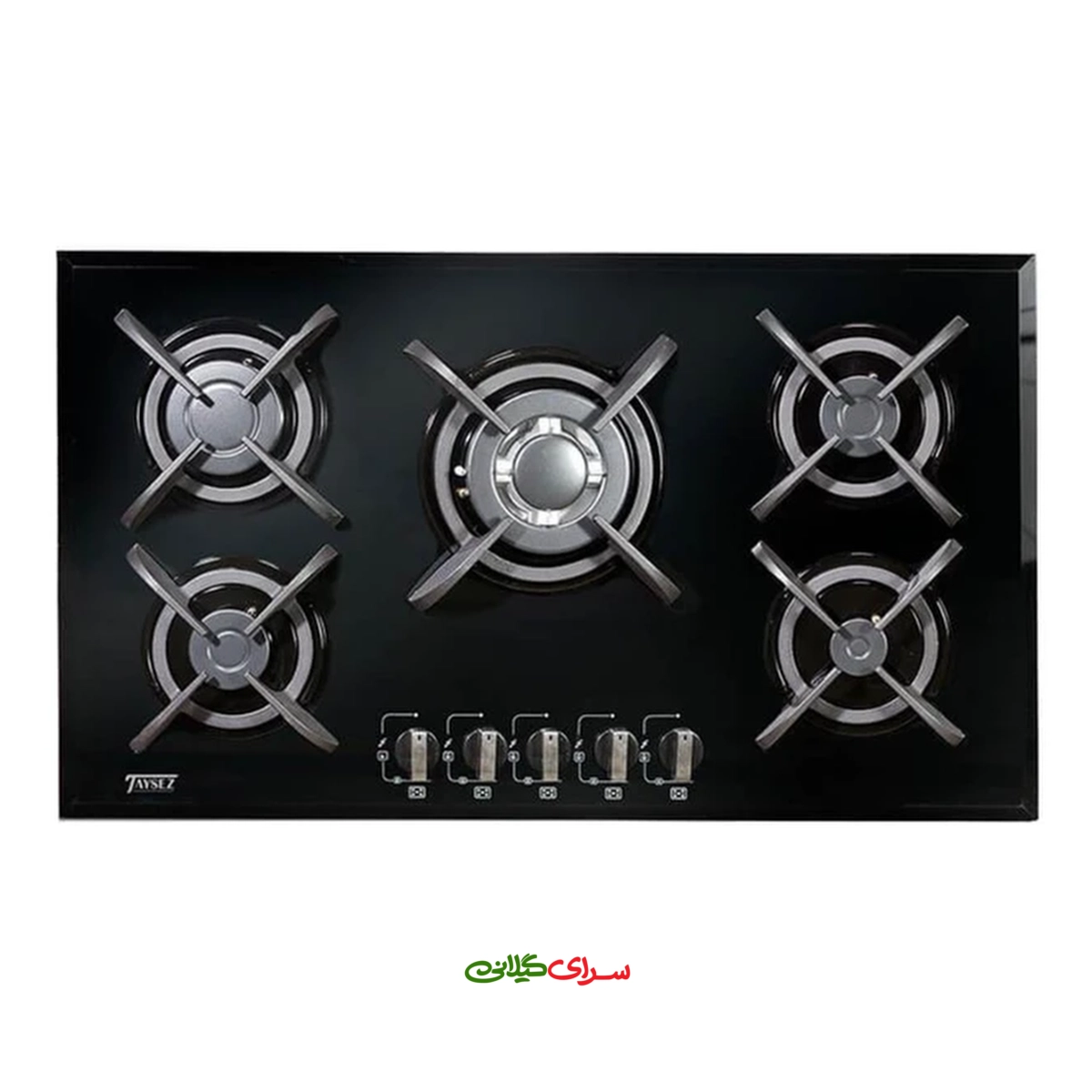 اجاق گاز 5 شعله صفحه ای ولوم دار شیشه سکوریت مشکی تایسز مدل TBG5-1901