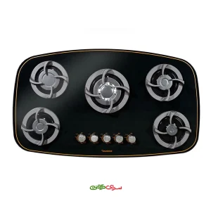 اجاق گاز 5 شعله صفحه ای ولوم دار شیشه سکوریت مشکی تایسز مدل TBG5-1910