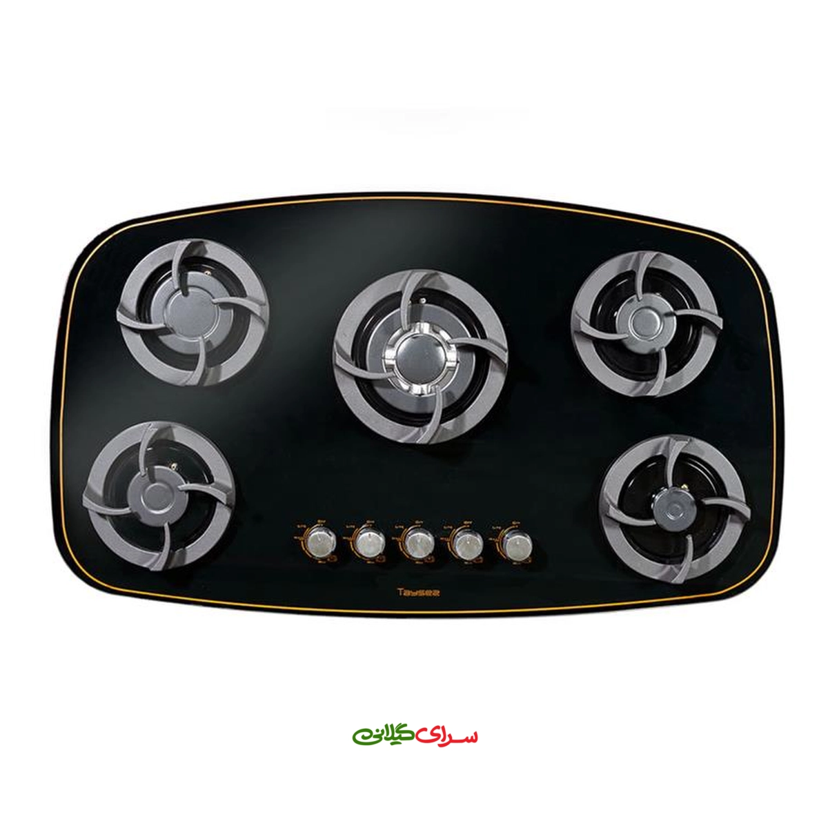 اجاق گاز 5 شعله صفحه ای ولوم دار شیشه سکوریت مشکی تایسز مدل TBG5-1910