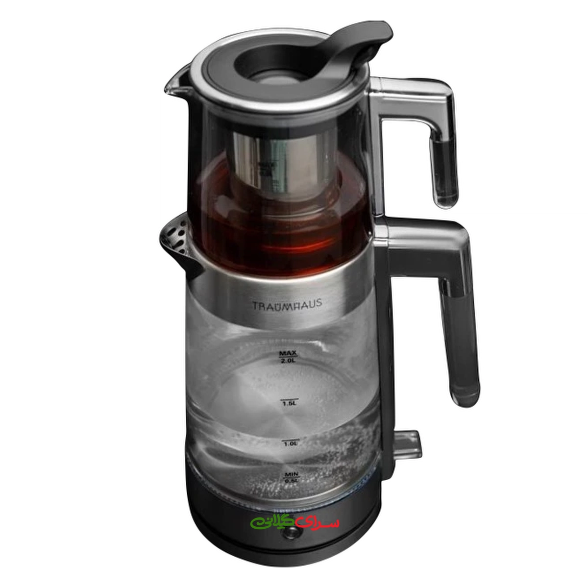 چای ساز رو همی 2 لیتری پیرکس مشکی سفید ترام هاوس مدل TS-200s