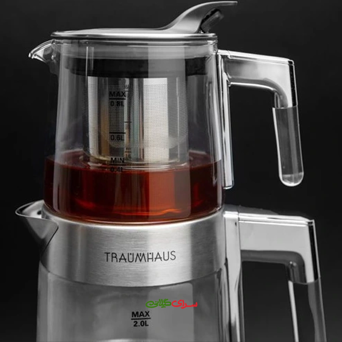 چای ساز رو همی 2 لیتری پیرکس مشکی سفید ترام هاوس مدل TS-200s